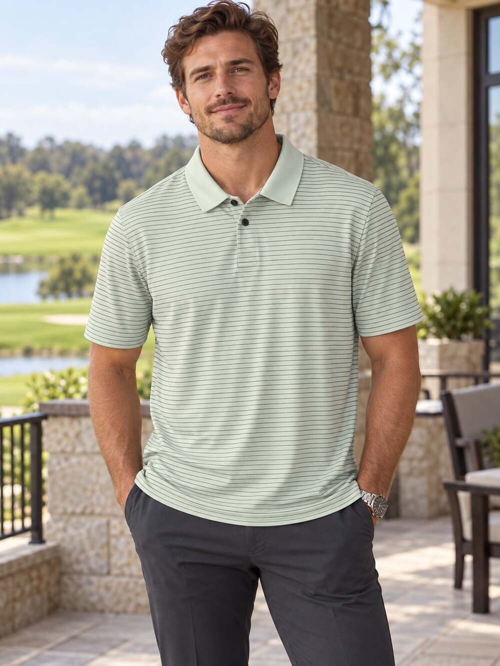 Oakley Men's Jacquard Stripe Golf Polo Shirt Bay Green US/EU 2XL